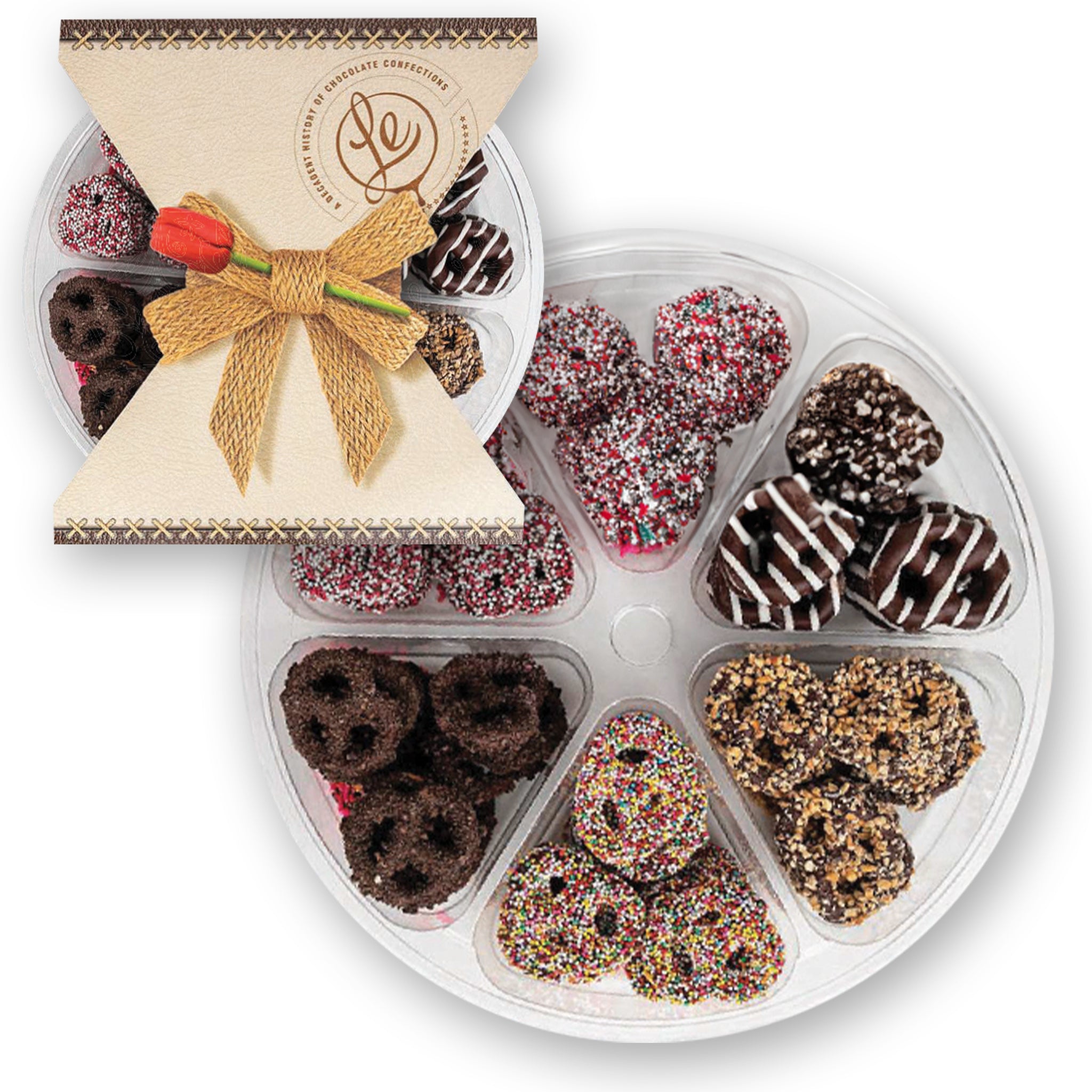 Assorted Chocolate Covered Pretzels Gift Box with Red Rose Sleeve